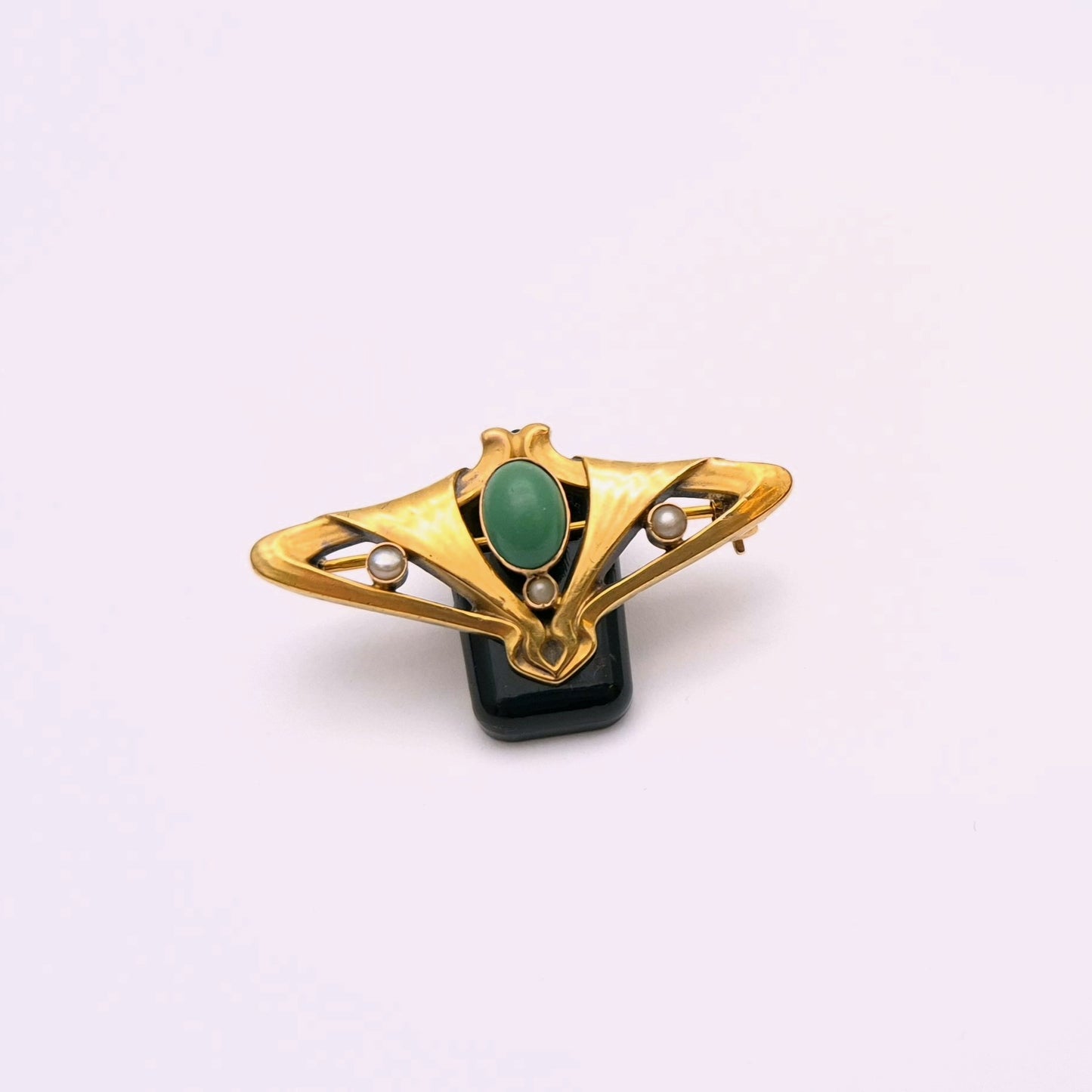14ct Yellow gold Turquoise and Pearl Art Nouveau Brooch