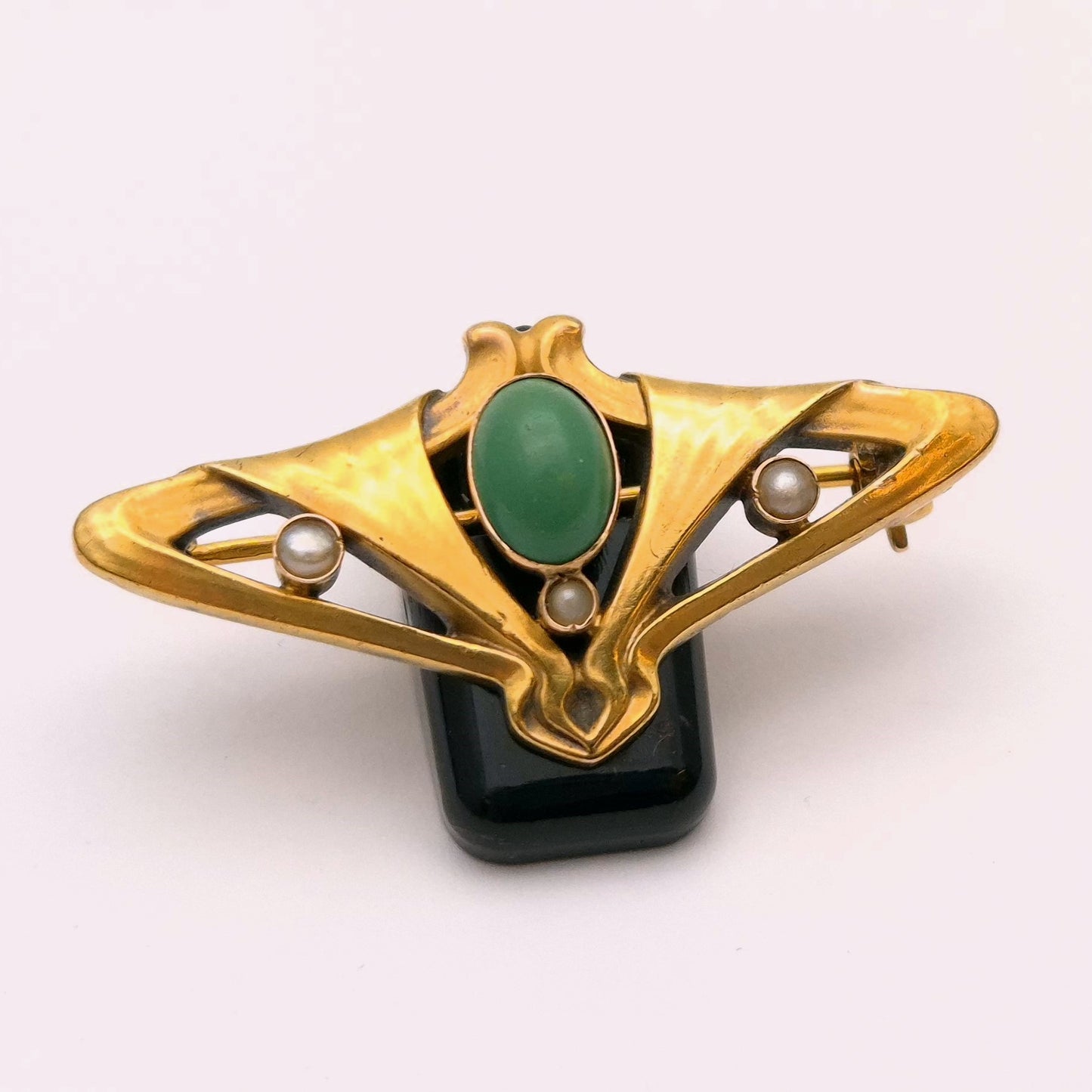 14ct Yellow gold Turquoise and Pearl Art Nouveau Brooch