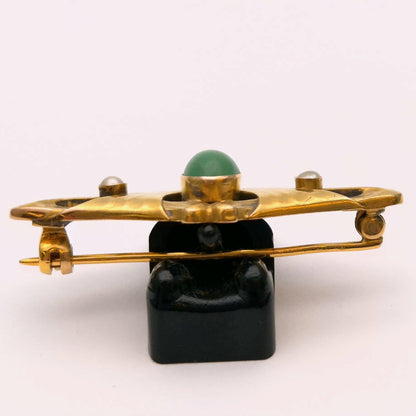 14ct Yellow gold Turquoise and Pearl Art Nouveau Brooch