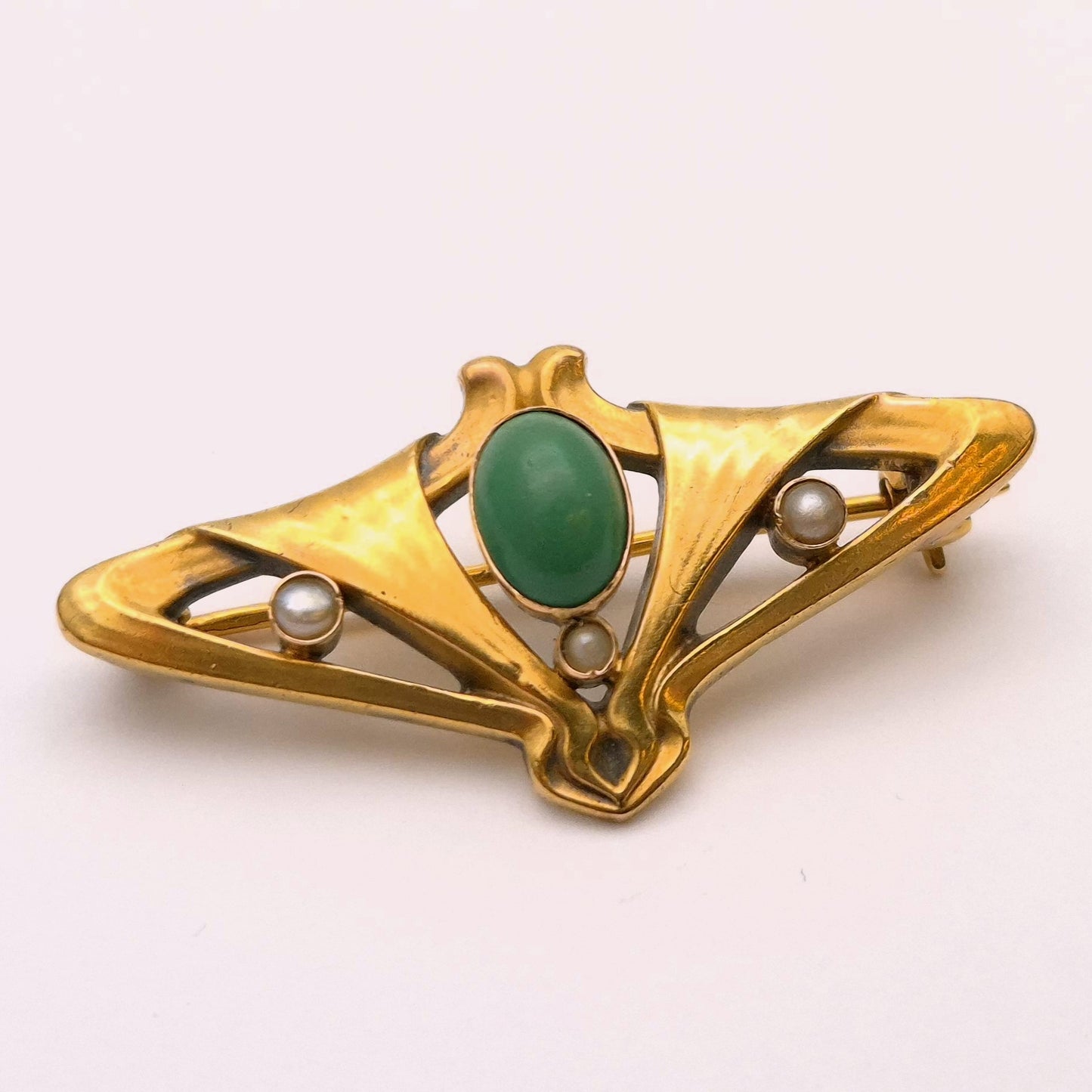 14ct Yellow gold Turquoise and Pearl Art Nouveau Brooch