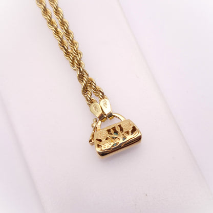 9ct Yellow Gold Emerald and Diamond Handbag Clasp necklace