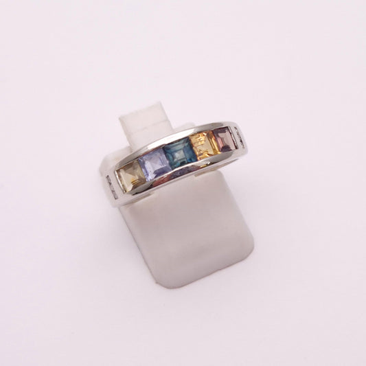 9ct White Gold Multicolour Stone Band Ring