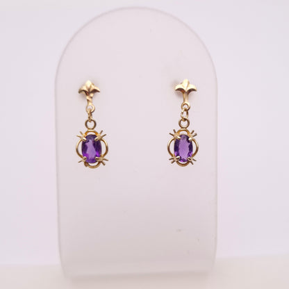 9ct yellow Gold Traditional Style Amethyst Drop Earrings