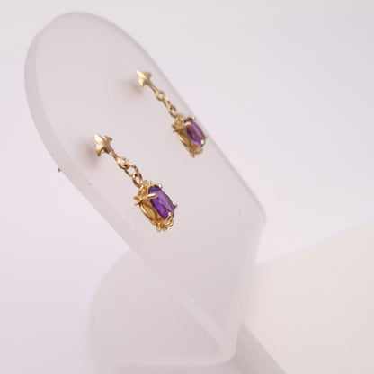 9ct yellow Gold Traditional Style Amethyst Drop Earrings