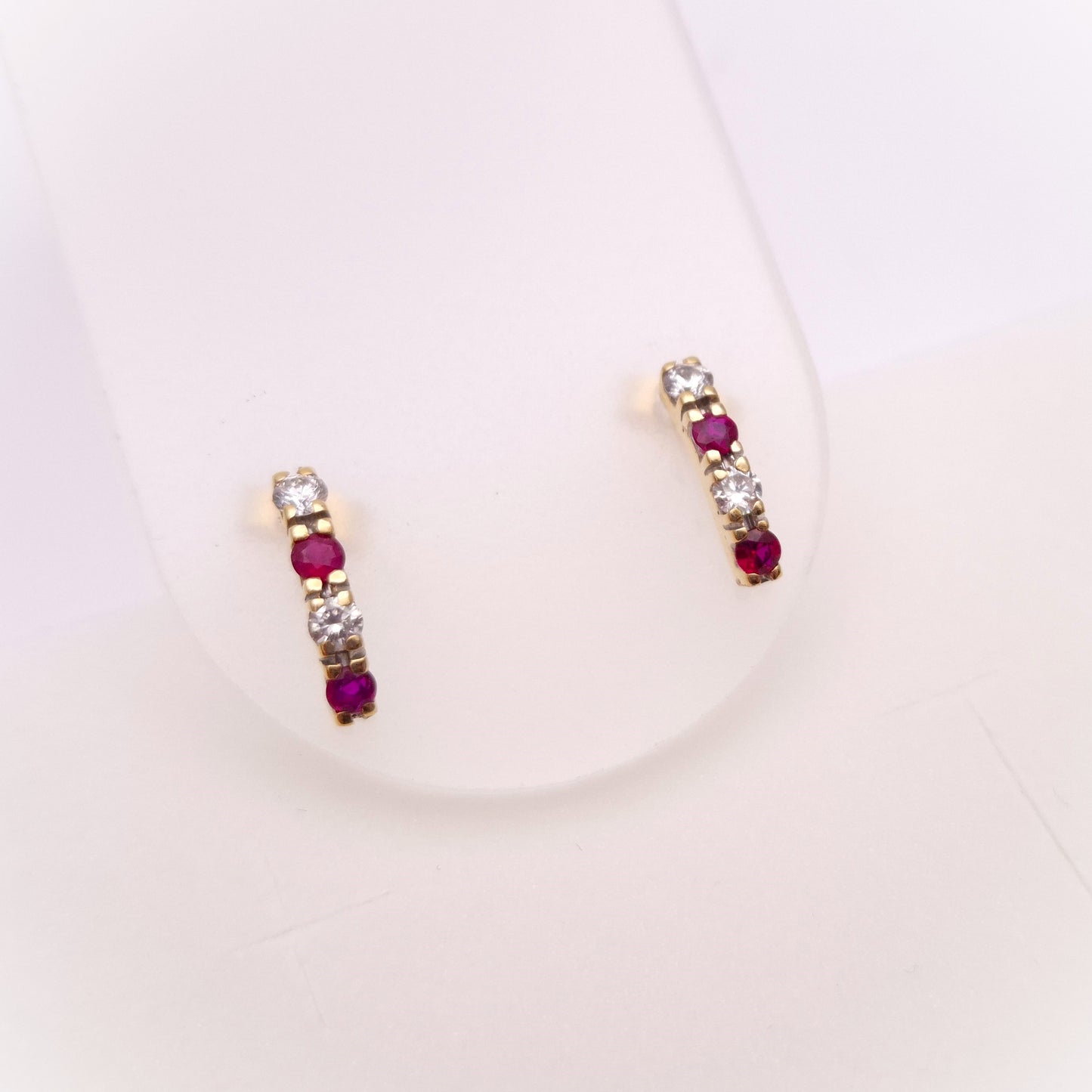 9ct Yellow Gold Ruby and Diamond Row Stud Earrings
