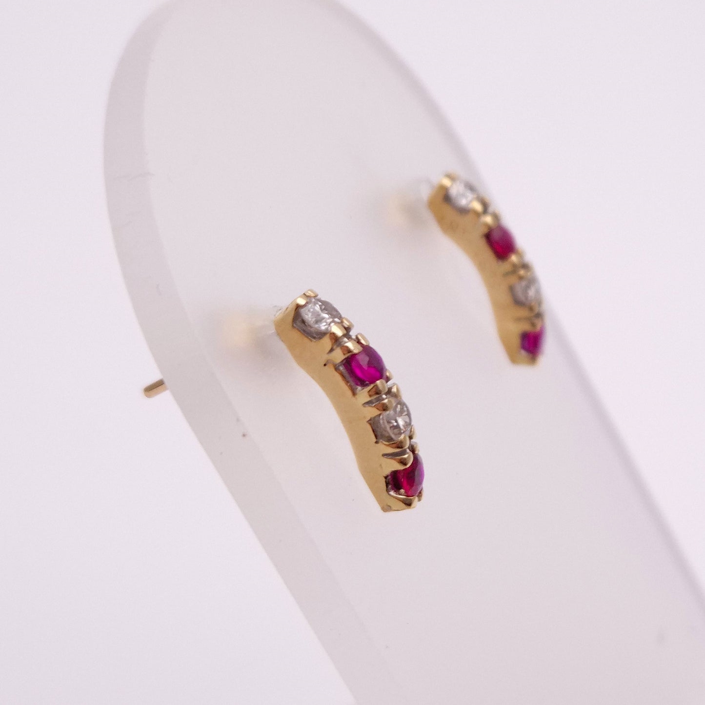 9ct Yellow Gold Ruby and Diamond Row Stud Earrings