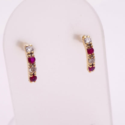 9ct Yellow Gold Ruby and Diamond Row Stud Earrings