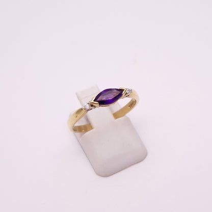 9ct Yellow Gold Amethyst and Diamond Trilogy Three Stone Ring