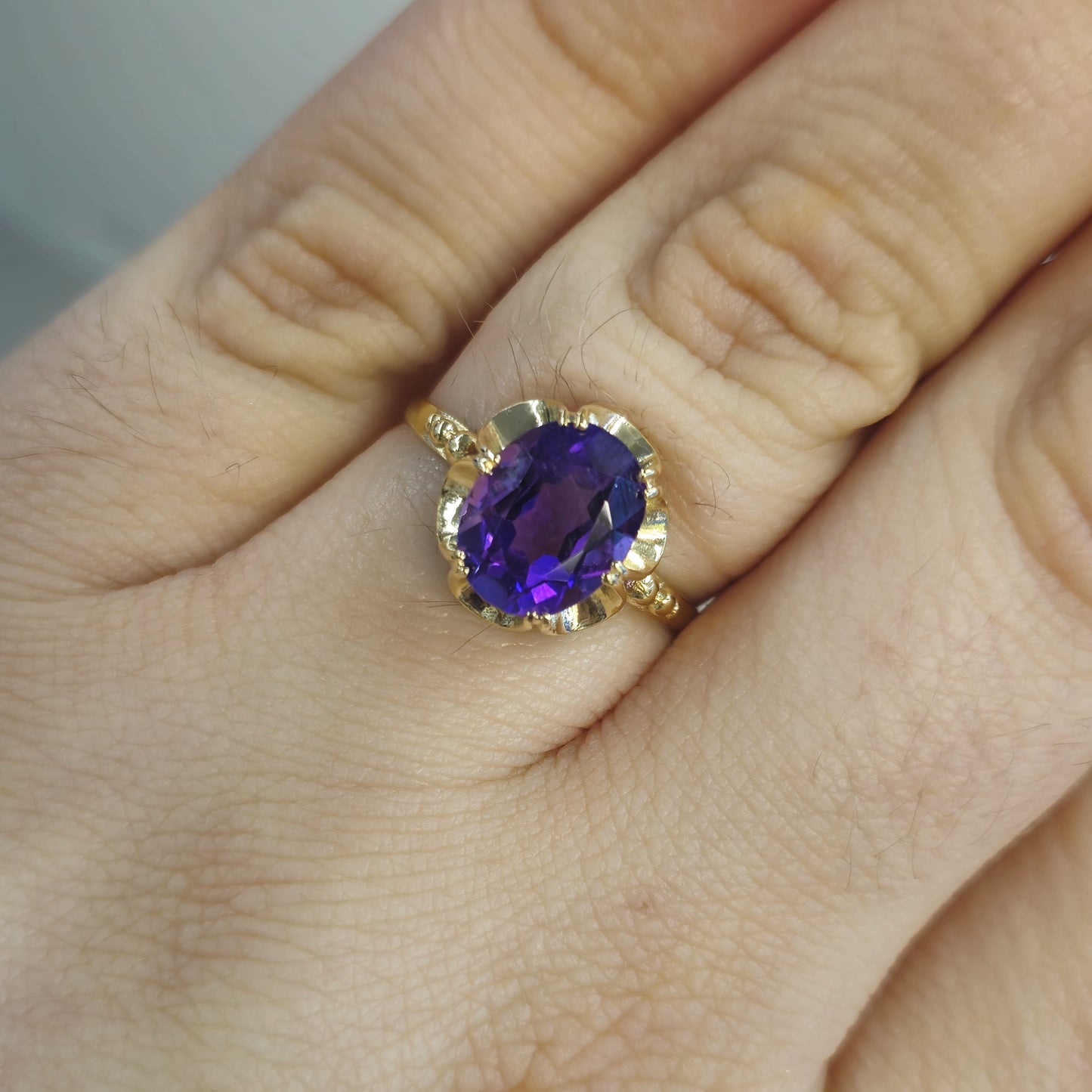 9ct Yellow Gold Amethyst set 'Gypsy' Style ring