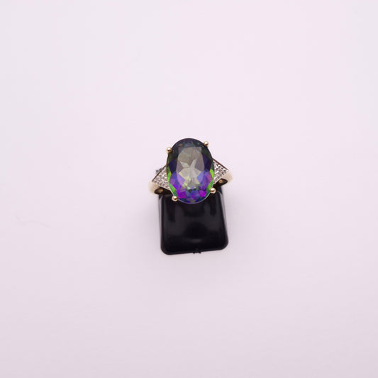 9ct Yellow Gold Mystic Topaz and Diamond Ring