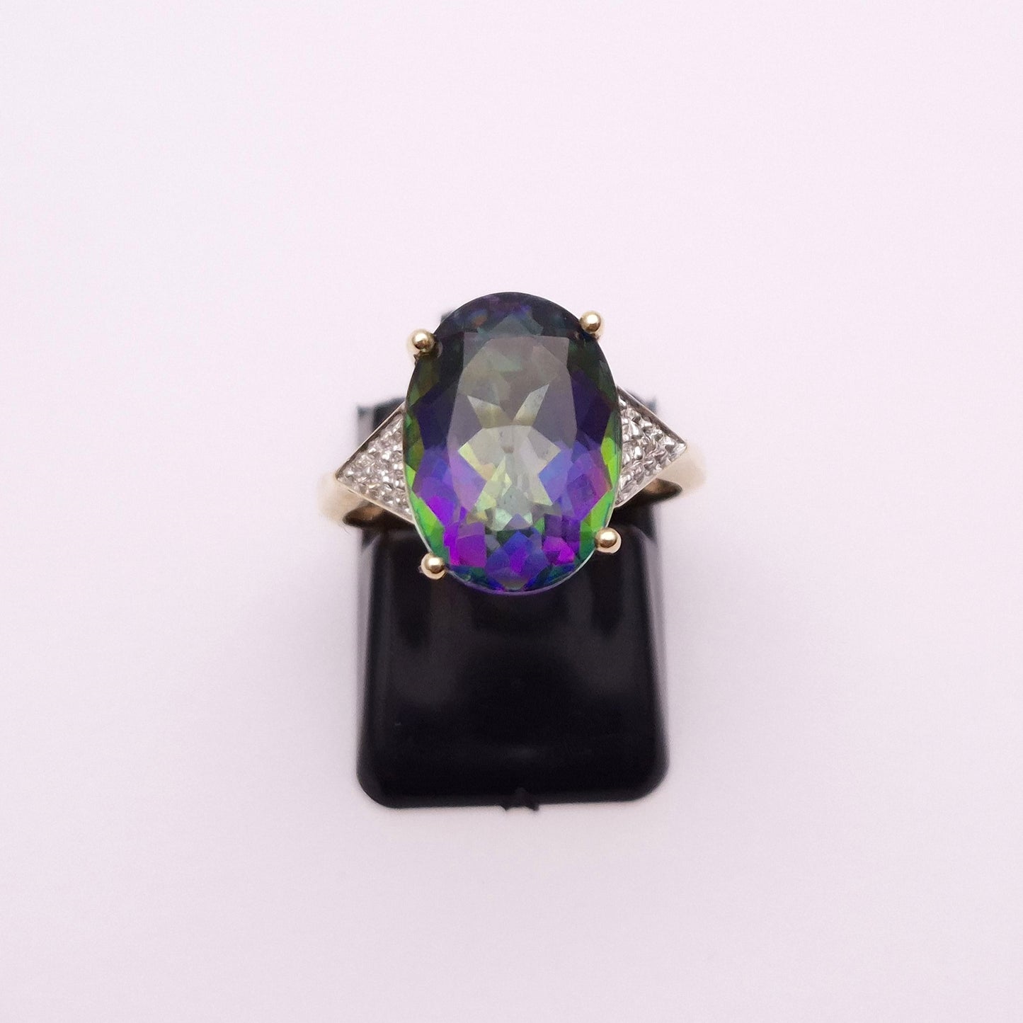 9ct Yellow Gold Mystic Topaz and Diamond Ring