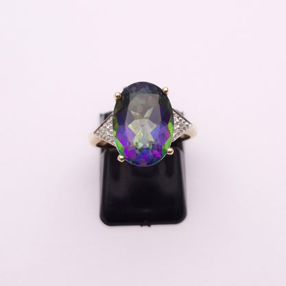 9ct Yellow Gold Mystic Topaz and Diamond Ring