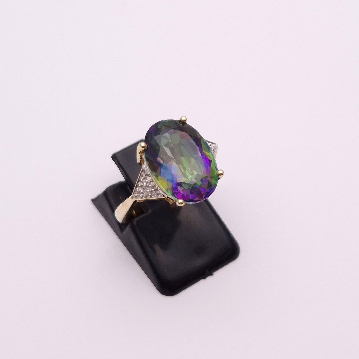 9ct Yellow Gold Mystic Topaz and Diamond Ring