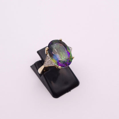 9ct Yellow Gold Mystic Topaz and Diamond Ring