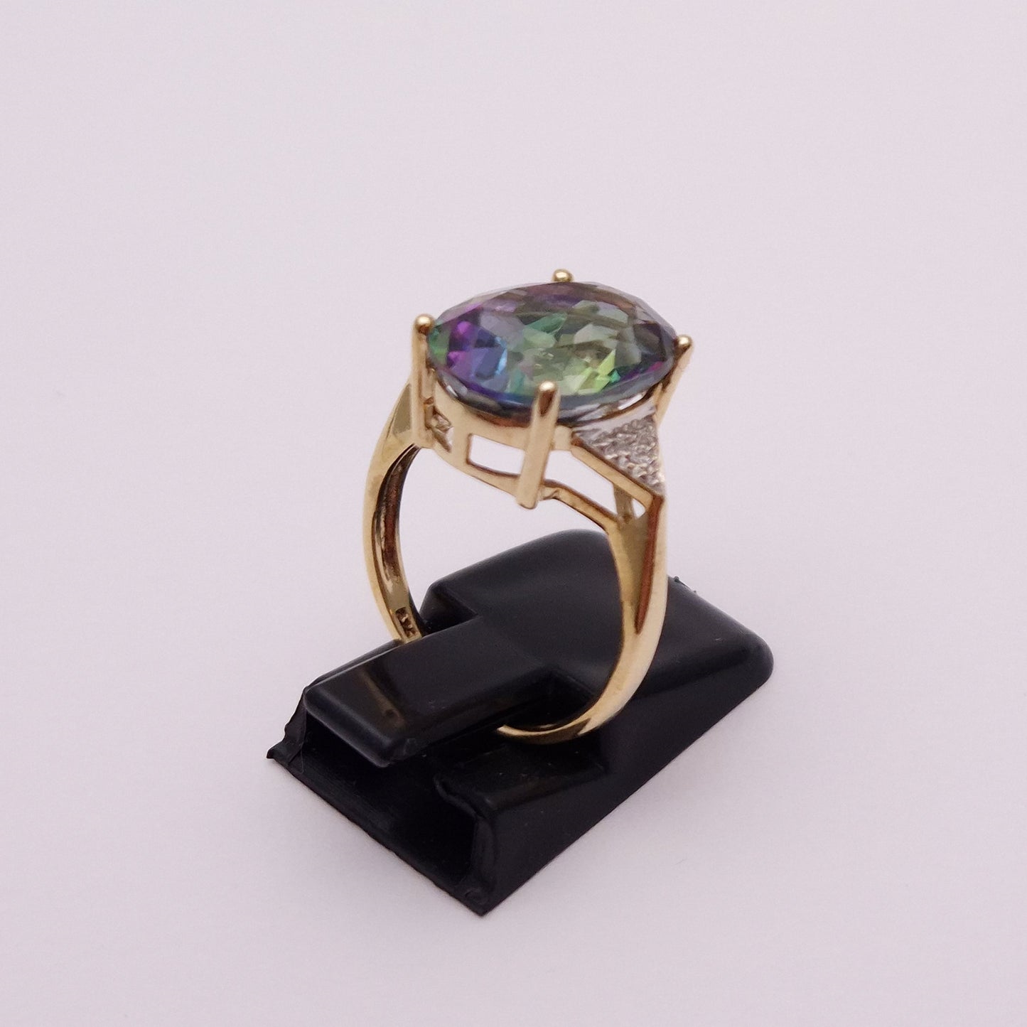9ct Yellow Gold Mystic Topaz and Diamond Ring
