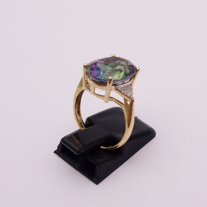 9ct Yellow Gold Mystic Topaz and Diamond Ring
