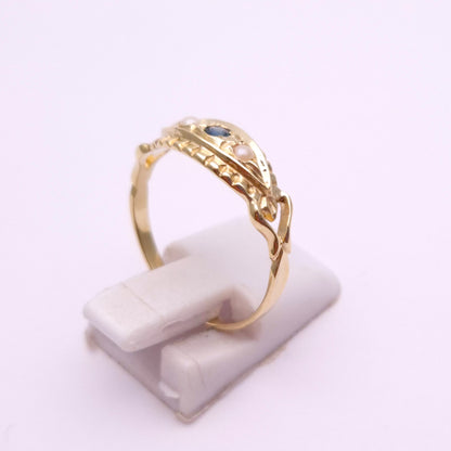 9ct Yellow Gold Sapphire and Pearl Repro Boat Ring