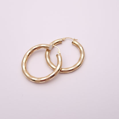 9ct Yellow Gold Textured Striped Hoop Earrings