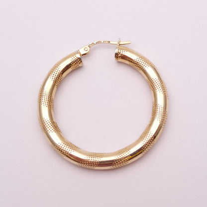 9ct Yellow Gold Textured Striped Hoop Earrings