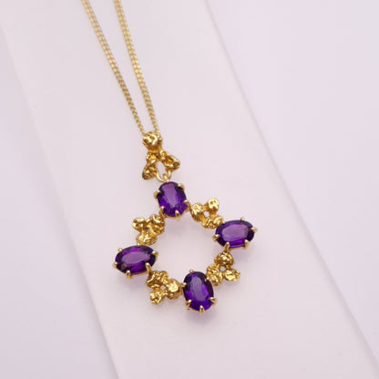 9ct Yellow Gold Amethyst Circular Pendant Necklace