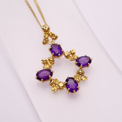 9ct Yellow Gold Amethyst Circular Pendant Necklace