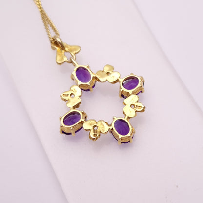 9ct Yellow Gold Amethyst Circular Pendant Necklace