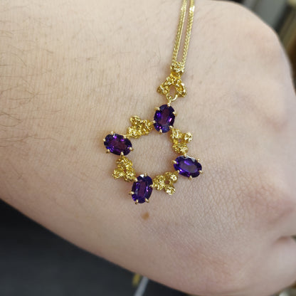 9ct Yellow Gold Amethyst Circular Pendant Necklace