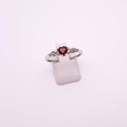 9ct White Gold Garnet Heart and Diamond Ring