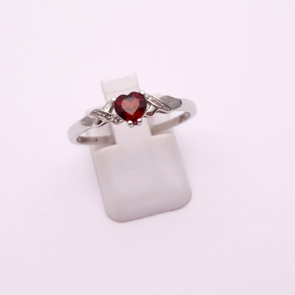 9ct White Gold Garnet Heart and Diamond Ring
