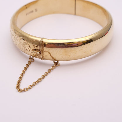 9ct yellow gold half hoop floral patterned large bangle