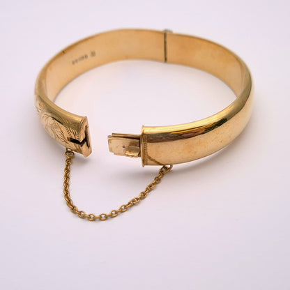 9ct yellow gold half hoop floral patterned large bangle