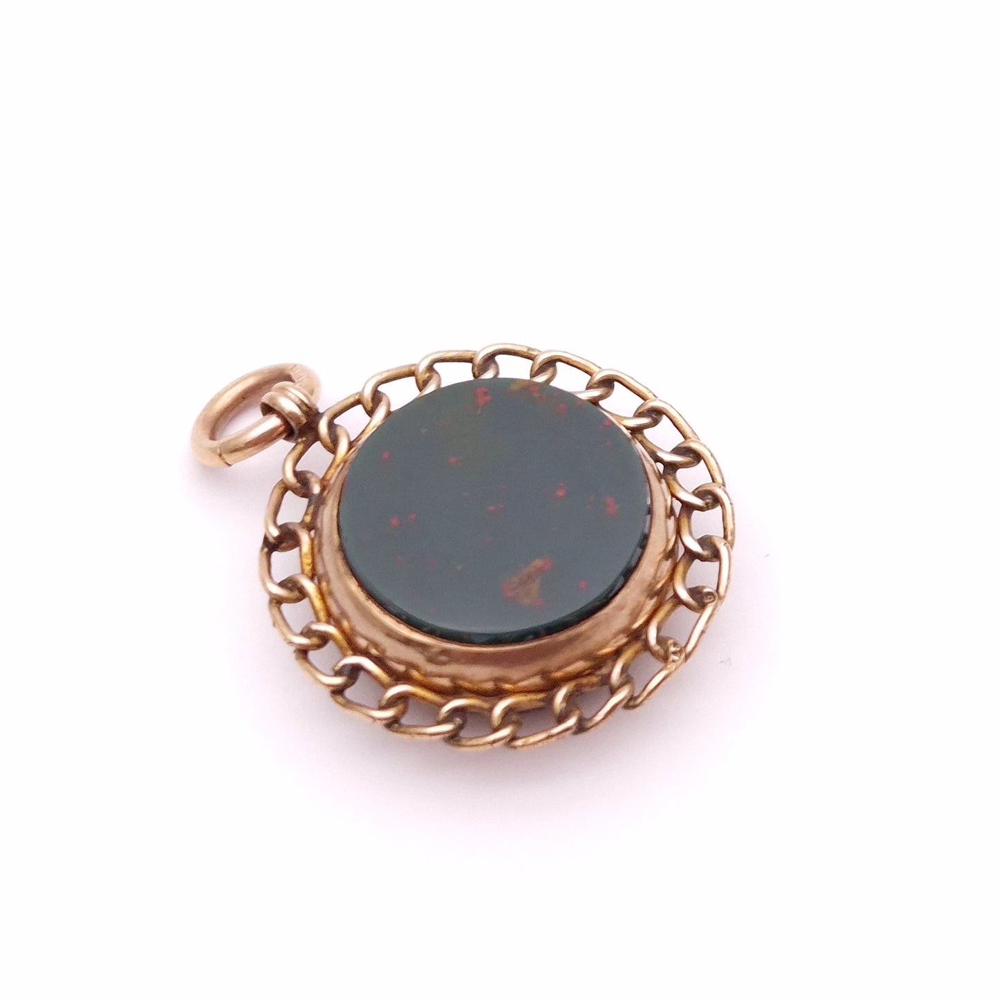 Antique 9ct yellow gold compass and bloodstone charm / pendant