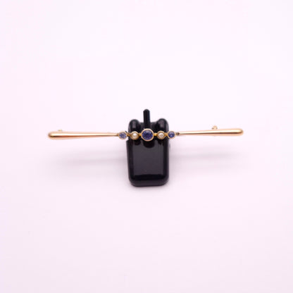 9ct Yellow Gold Sapphire and Pearl Bar Brooch