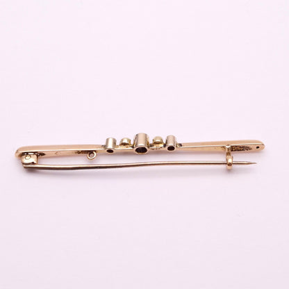 9ct Yellow Gold Sapphire and Pearl Bar Brooch