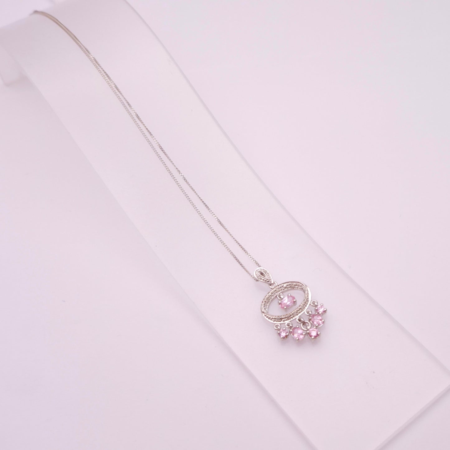 9ct White Gold pink Sapphire and Diamond Chandelier Pendant necklace