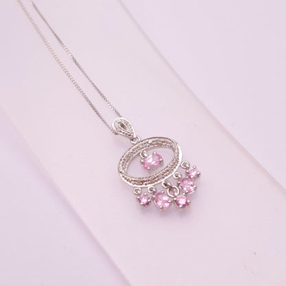 9ct White Gold pink Sapphire and Diamond Chandelier Pendant necklace