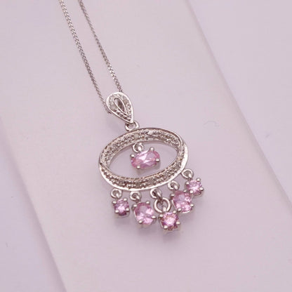 9ct White Gold pink Sapphire and Diamond Chandelier Pendant necklace