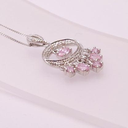 9ct White Gold pink Sapphire and Diamond Chandelier Pendant necklace