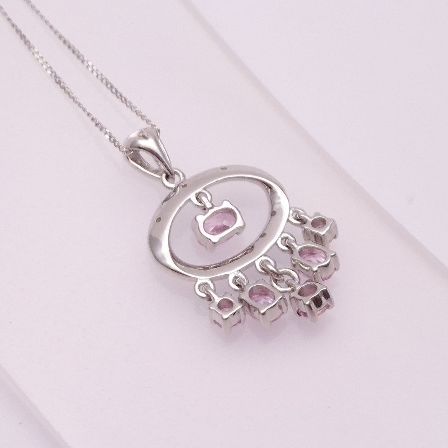 9ct White Gold pink Sapphire and Diamond Chandelier Pendant necklace