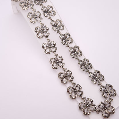 Sterling Silver Marcasite Flower Link Necklace