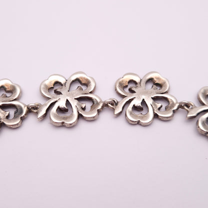 Sterling Silver Marcasite Flower Link Necklace