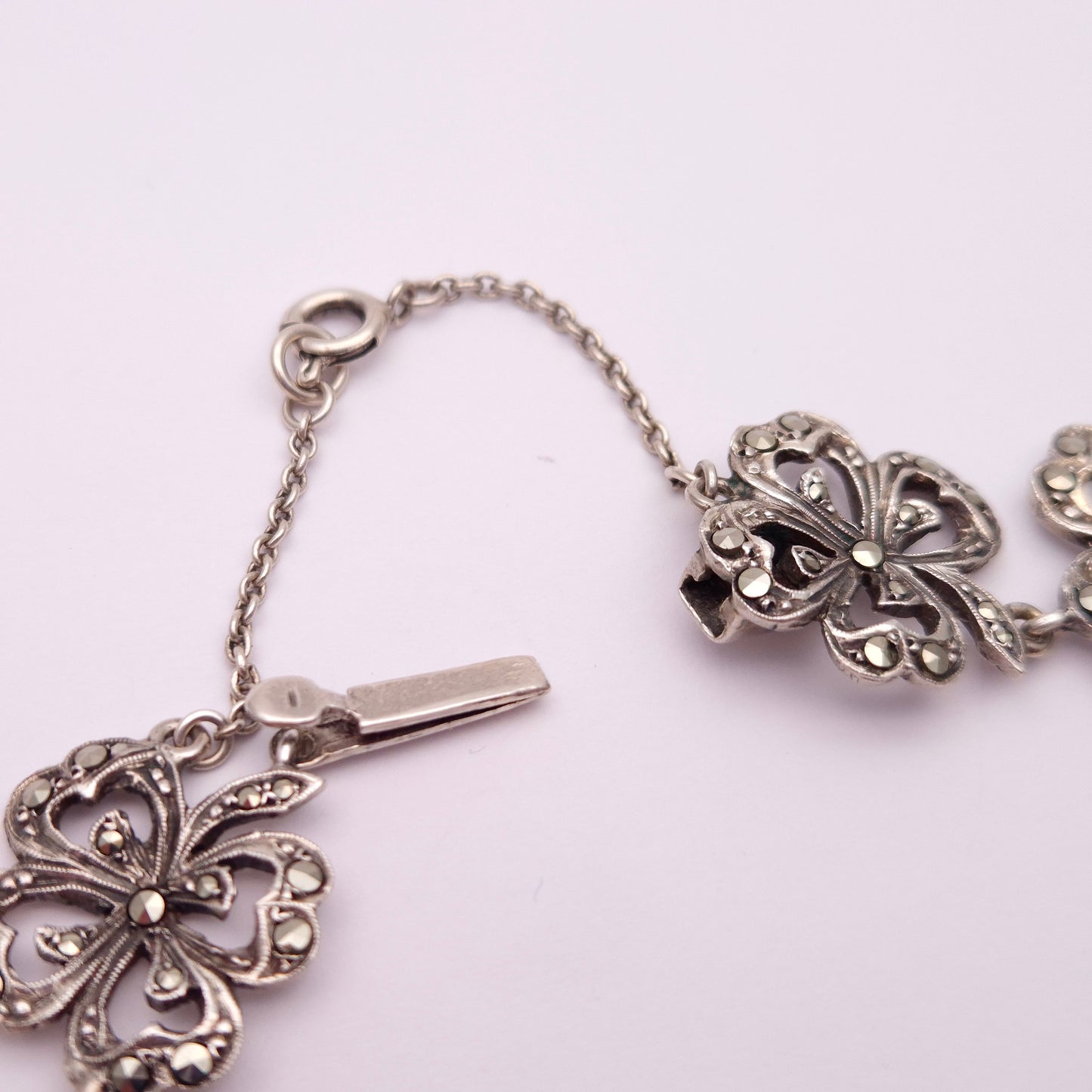 Sterling Silver Marcasite Flower Link Necklace