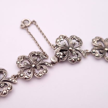 Sterling Silver Marcasite Flower Link Necklace