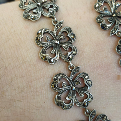 Sterling Silver Marcasite Flower Link Necklace