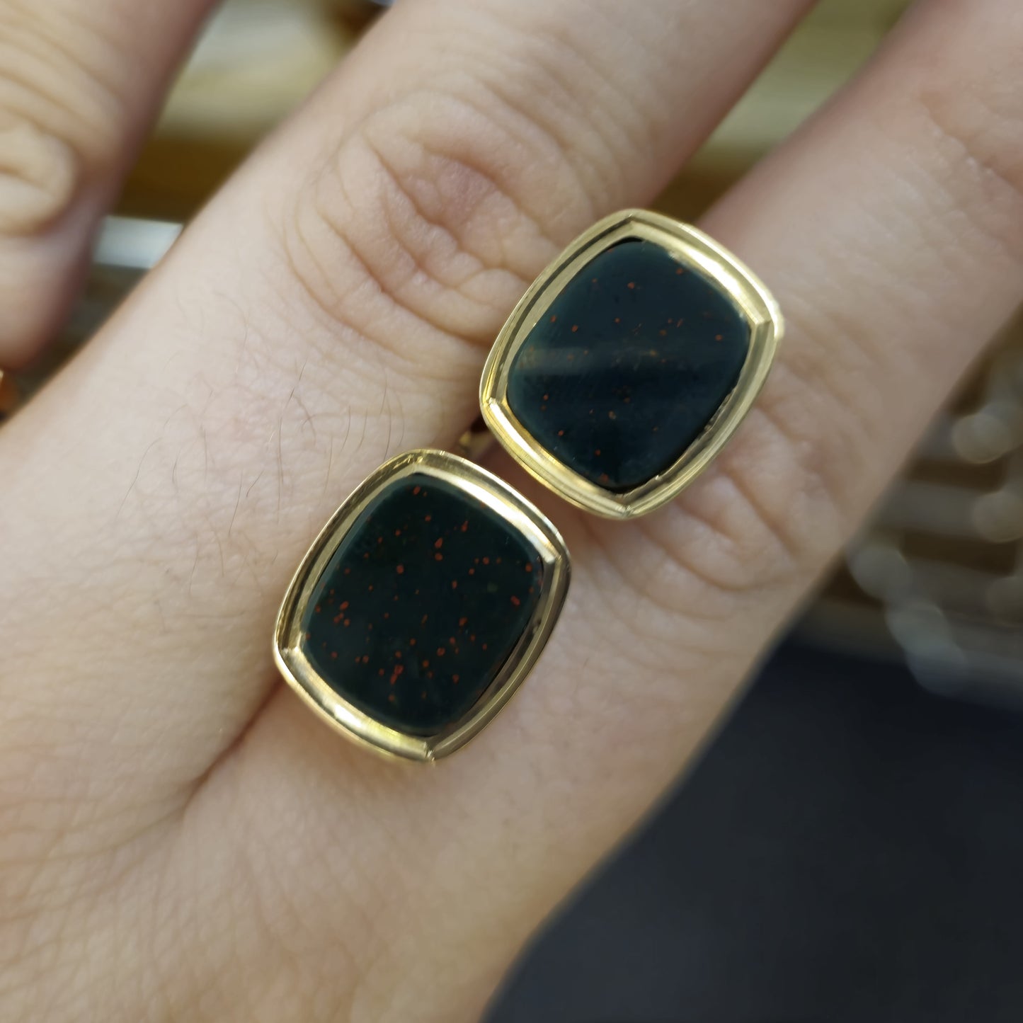 9ct Yellow Gold Bloodstone Set Cufflinks
