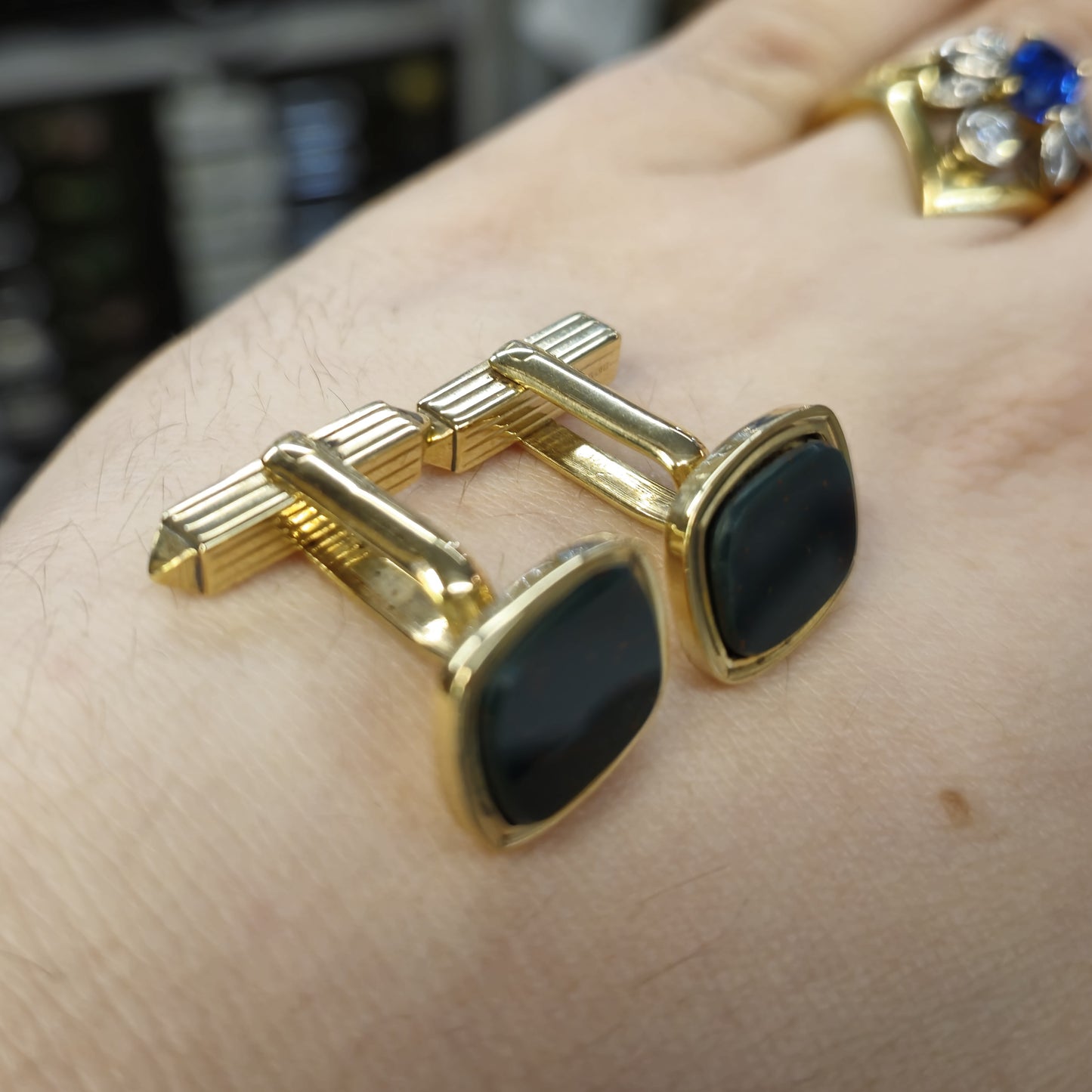 9ct Yellow Gold Bloodstone Set Cufflinks