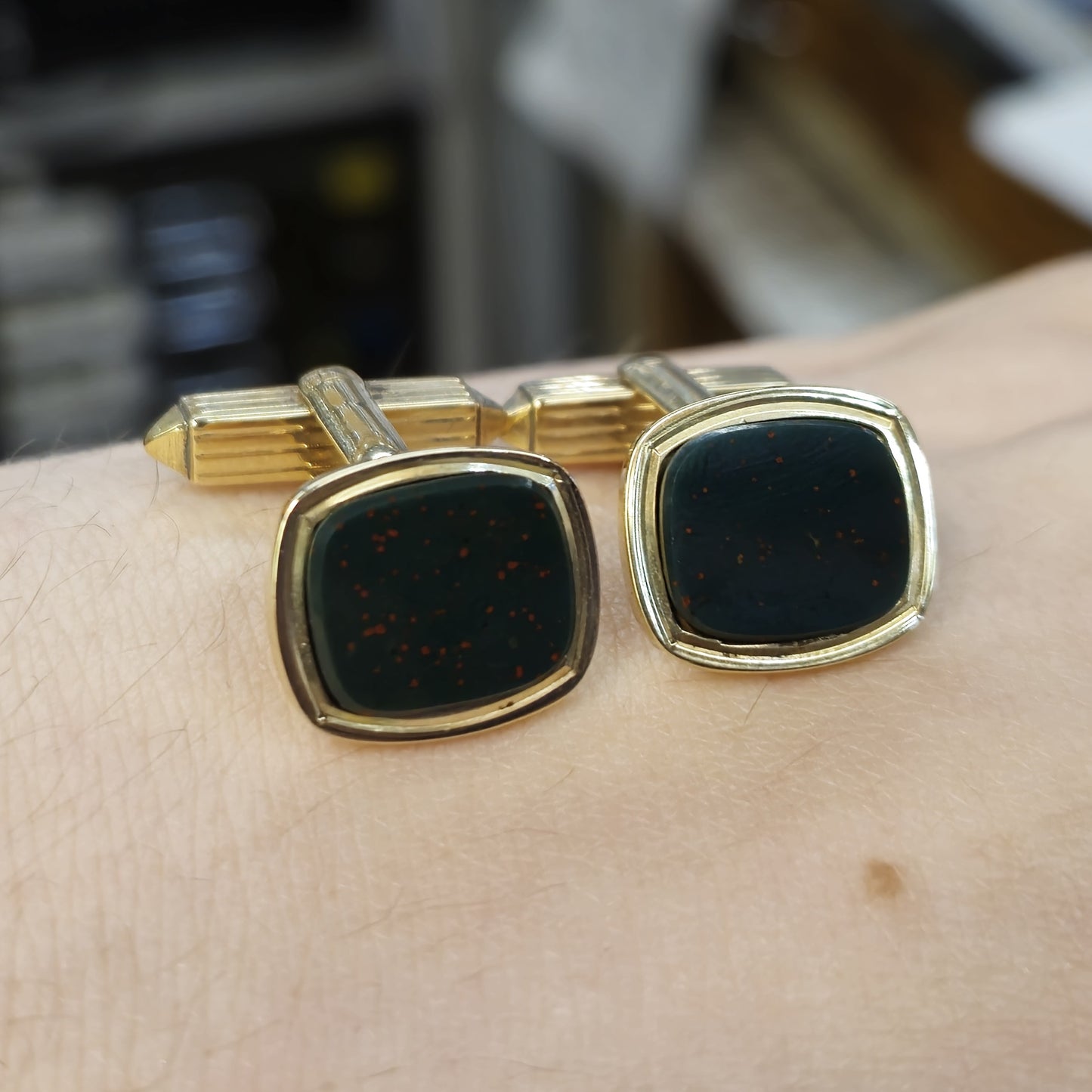 9ct Yellow Gold Bloodstone Set Cufflinks