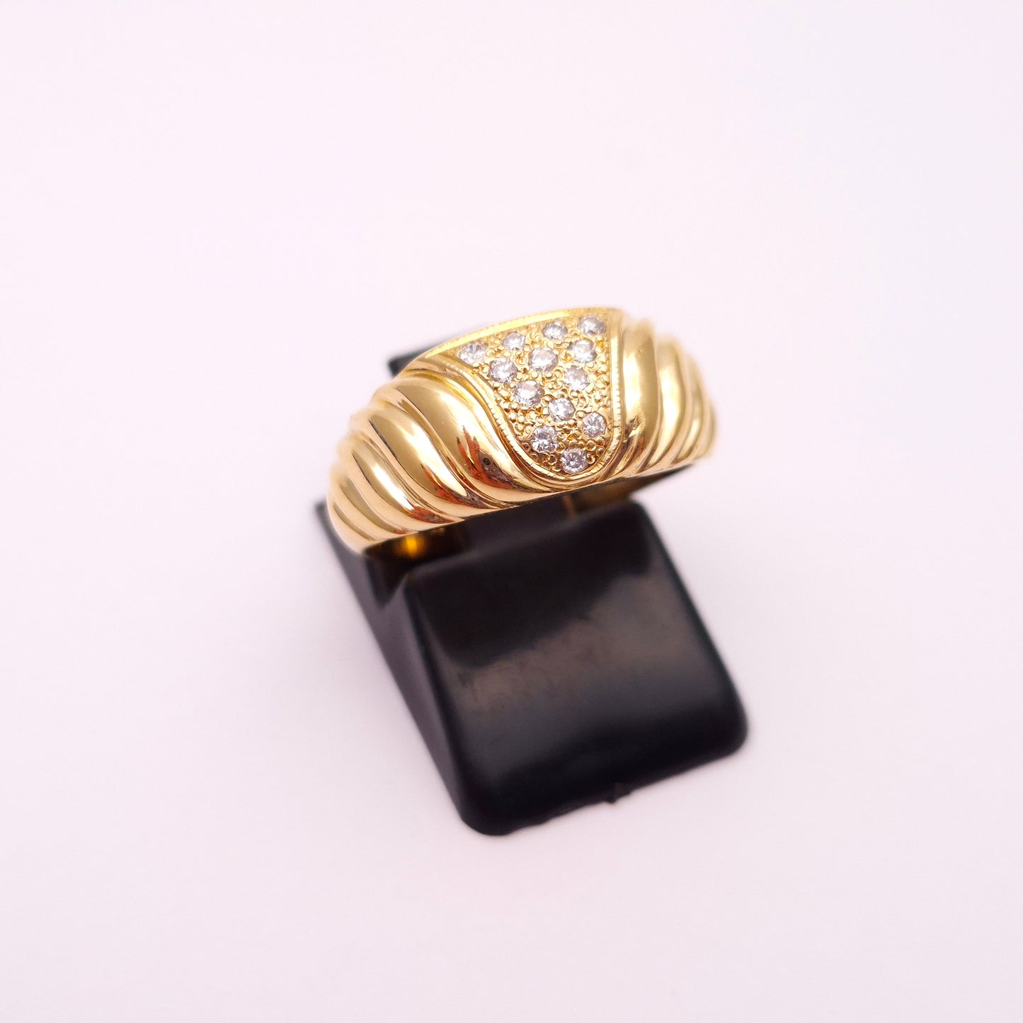 18ct yellow gold wide diamond set band ring