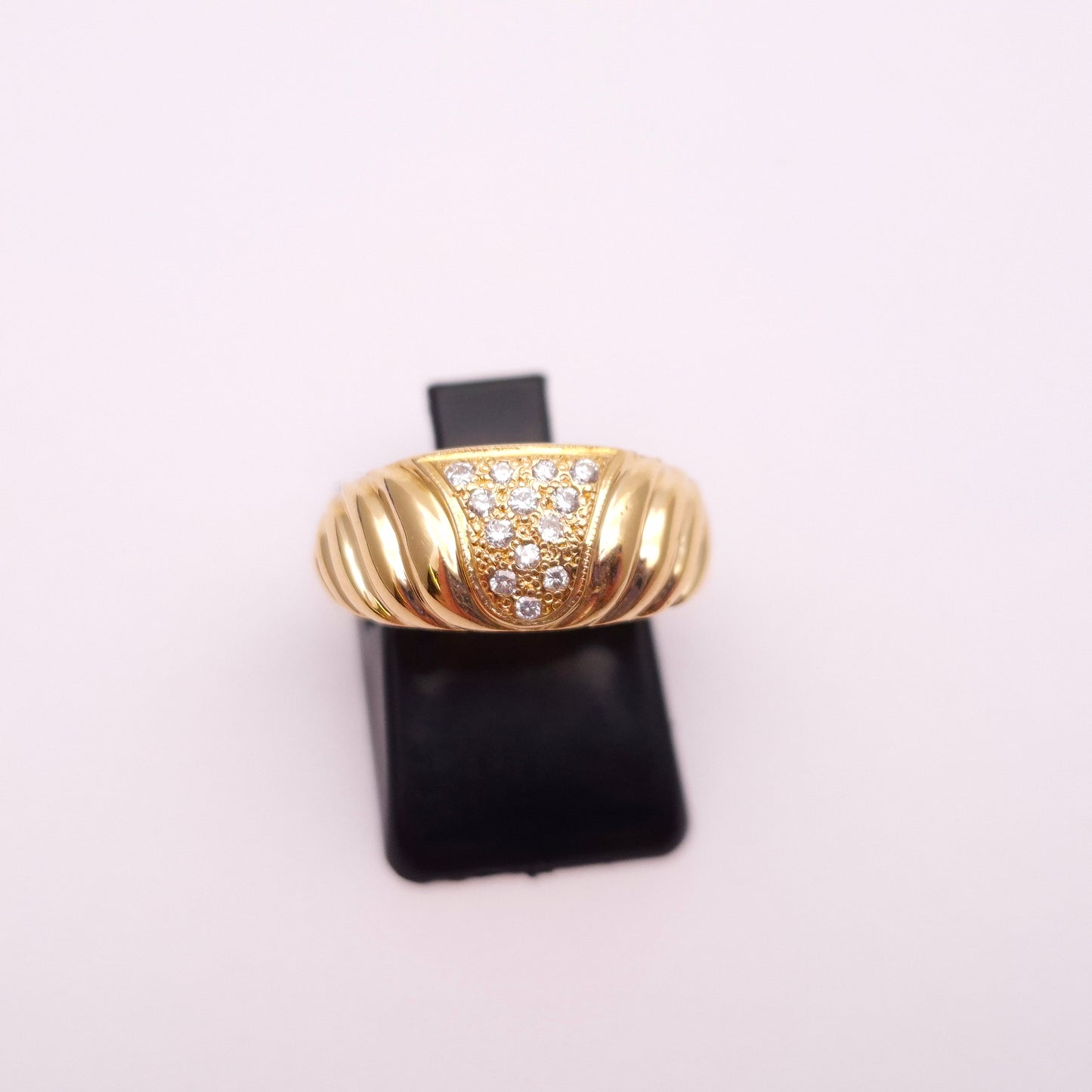 18ct yellow gold wide diamond set band ring
