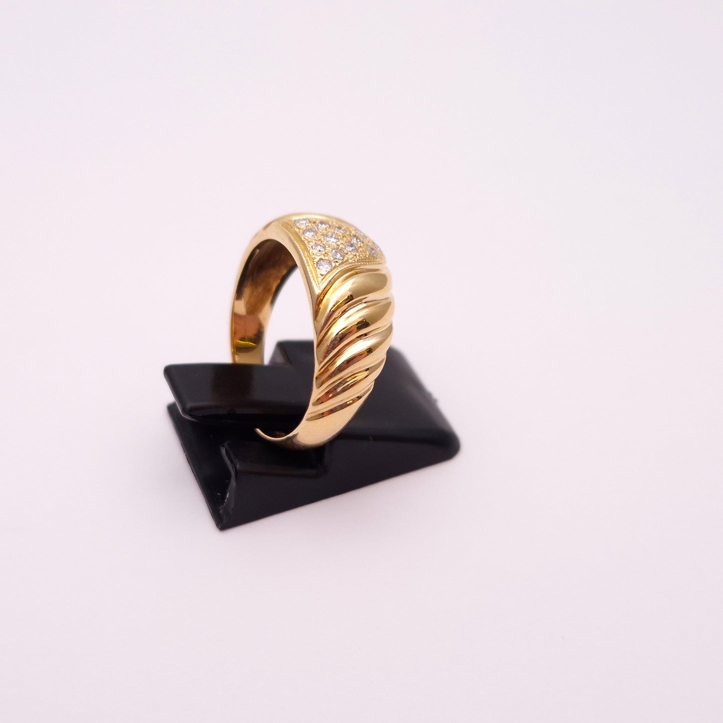18ct yellow gold wide diamond set band ring